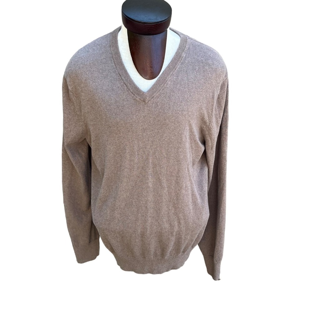 Gap Mens Vtg Cotton‎ Cashmere V-Neck Long Sleeve Sweater Taupe Camel Size